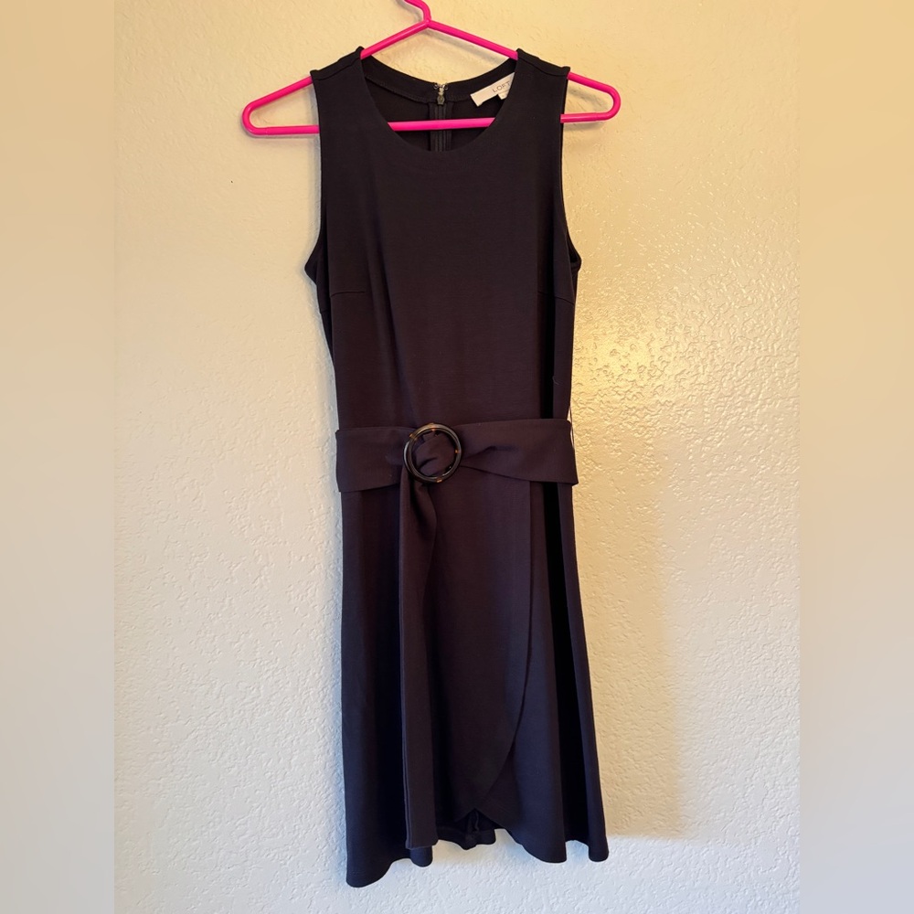 LOFT, Elegant Black Sleeveless Dress with Belt, Size 0